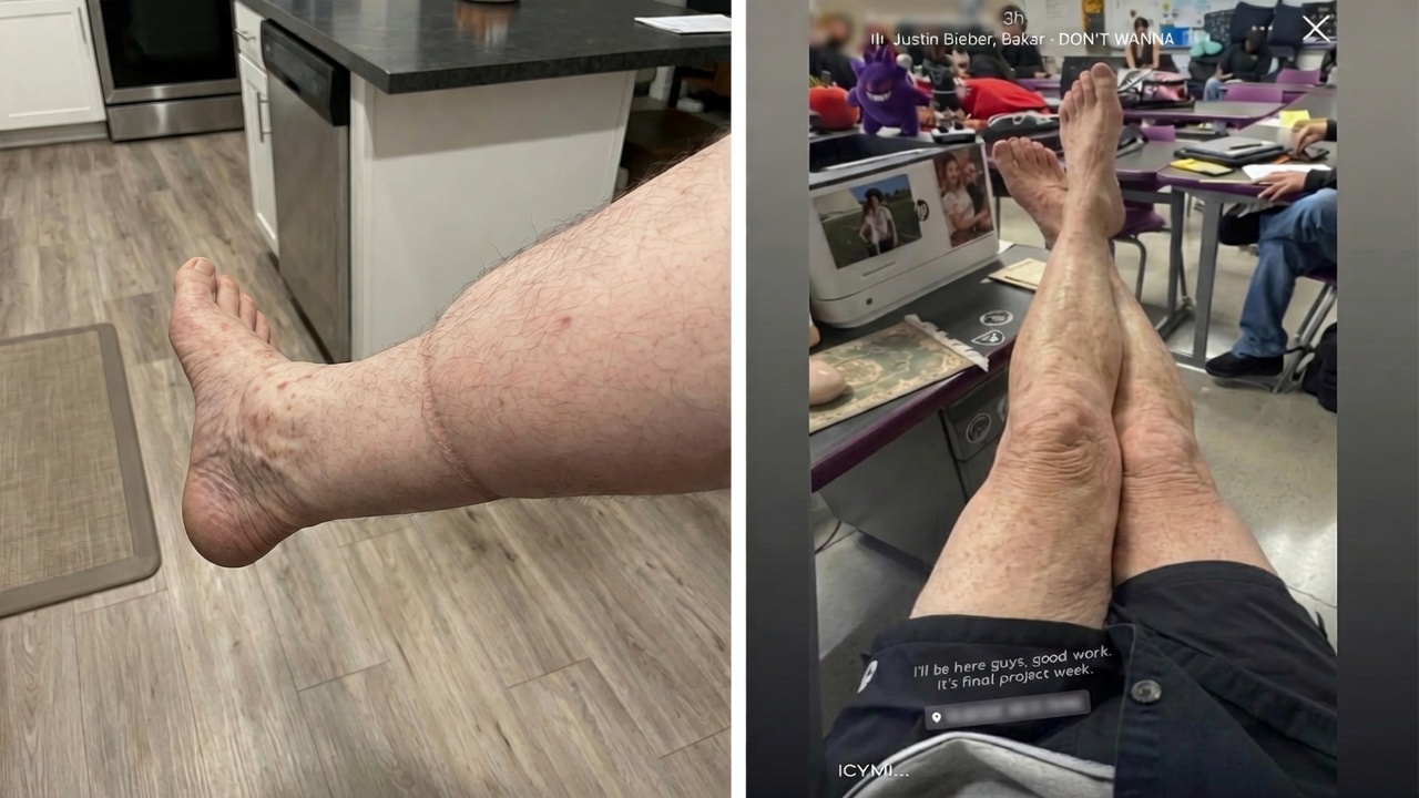 Moveno micro-bubble gel being massaged into a swollen calf and ankle