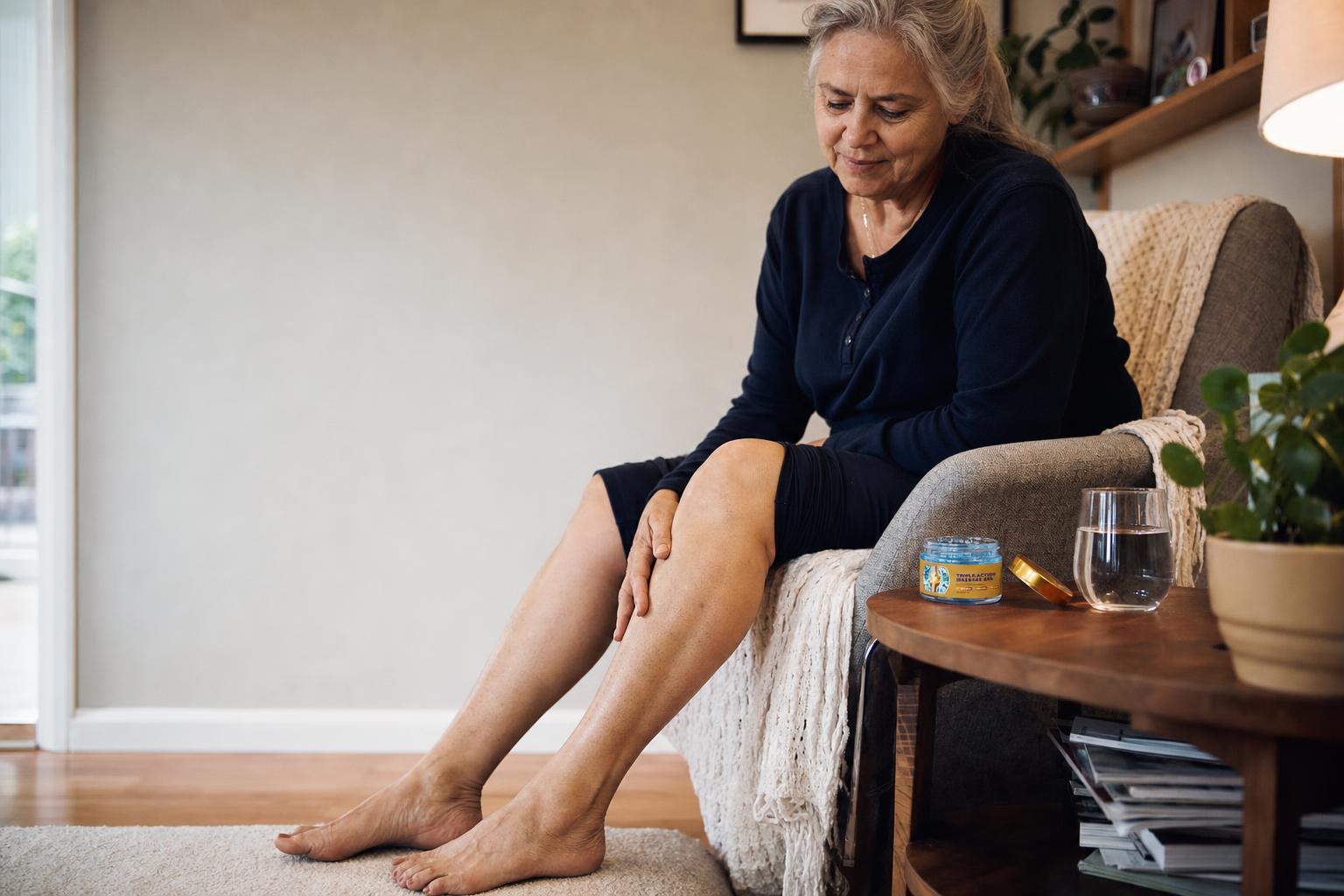 Customer using Moveno as part of an evening leg comfort routine